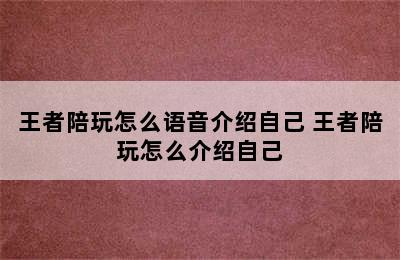 王者陪玩怎么语音介绍自己 王者陪玩怎么介绍自己